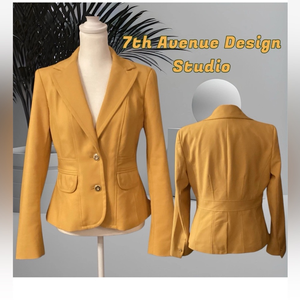 7th Avenue Design Studio Suit Jacket Ny&C Blazer Sz 4 Yellow 2 Button Career Cas